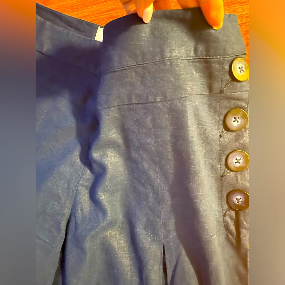 Anthropologie Elevenses High waisted Wide leg linen Pants in dark blue size 6 - Picture 8 of 11